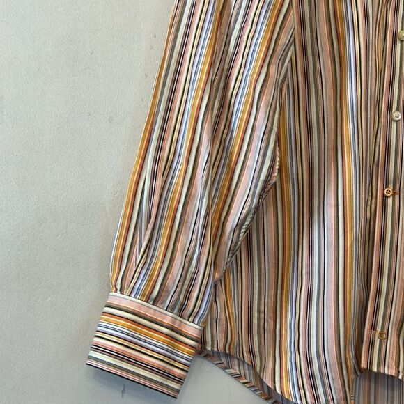 Thomas Dean cotton multicolored vertical stripe long sleeve shirt Size L EUC - Picture 5 of 10